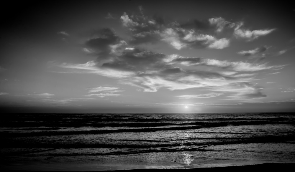 Deep Black and white Sunrise on the Golden Mile in Durban