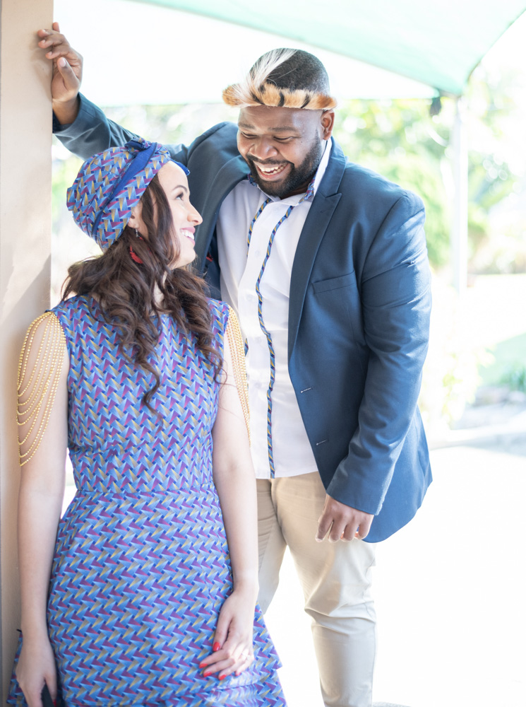 Couple Posing in Traditional Zulu Membezo Wedding Ceremony in Durban